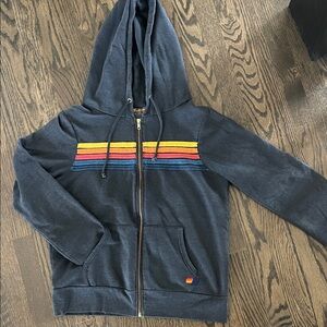 Aviator Nation Navy Five-Strip Zip Hoodie . Size M